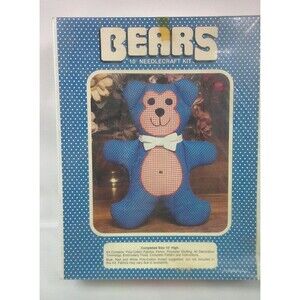 Vintage Trends Bears 10" Needlecraft Kit 4103 Blue Polka Dot Bear 1984 Sealed